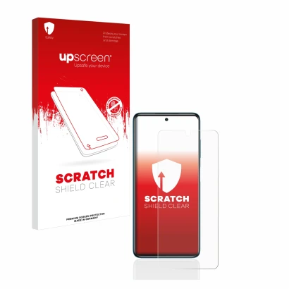 Vorderseite einer Produktverpackung mit dem Markenlogo upscreen. Daneben ist das Gerät Xiaomi Poco X3 NFC mit dem zugehörigen 