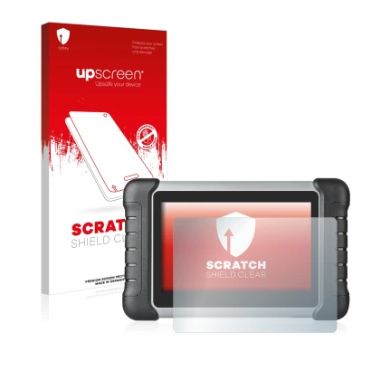 Vorderseite einer Produktverpackung mit dem Markenlogo upscreen. Daneben ist das Gerät Autel MaxiCOM MK808 mit dem zugehörigen