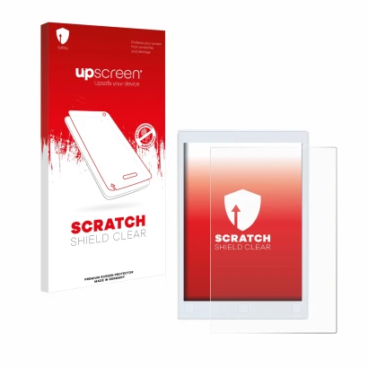 Vorderseite einer Produktverpackung mit dem Markenlogo upscreen. Daneben ist das Gerät reMarkable 2 mit dem zugehörigen Displa