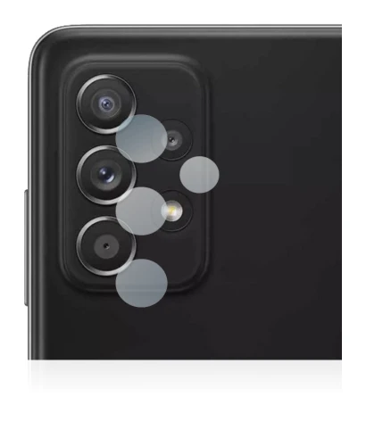 Abbildung des Geräts Samsung Galaxy A52 (NUR Kameraschutz) mit einer Vielzahl des Displayschutzes.