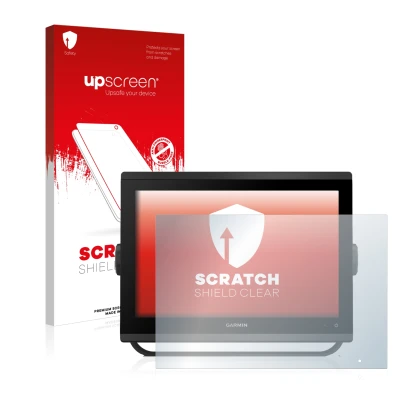 Vorderseite einer Produktverpackung mit dem Markenlogo upscreen. Daneben ist das Gerät Garmin GPSMAP 1223 mit dem zugehörigen 