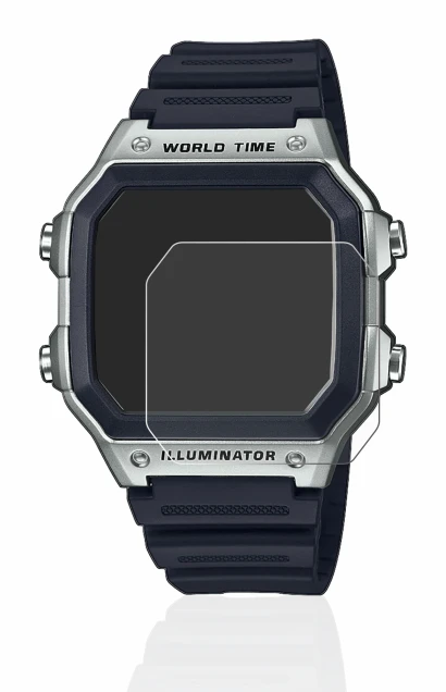 Abbildung des Geräts Casio AE-1200WH mit einer Vielzahl des Displayschutzes.