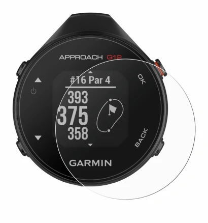 Abbildung des Geräts Garmin Approach G12 mit einer Vielzahl des Displayschutzes.