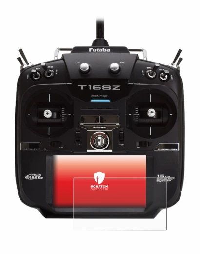 Abbildung des Geräts Robbe Futaba T16IZ mit einer Vielzahl des Displayschutzes.
