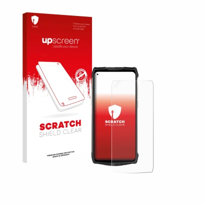Vorderseite einer Produktverpackung mit dem Markenlogo upscreen. Daneben ist das Gerät Ulefone Power Armor 13 mit dem zugehöri