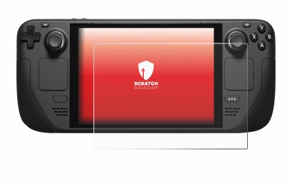 Abbildung des Geräts Valve Steam Deck mit einer Vielzahl des Displayschutzes.