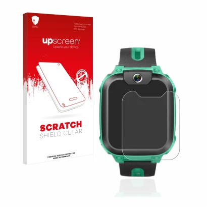 Vorderseite einer Produktverpackung mit dem Markenlogo upscreen. Daneben ist das Gerät Imoo Watch Phone Z1 mit dem zugehörigen
