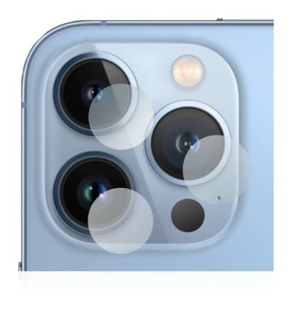 Abbildung des Geräts Apple iPhone 13 Pro (NUR Kameraschutz) mit einer Vielzahl des Displayschutzes.