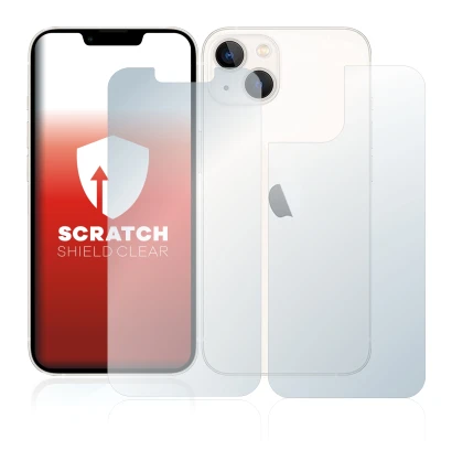Abbildung des Geräts Apple iPhone 13 (Display+Rückseite) mit einer Vielzahl des Displayschutzes.