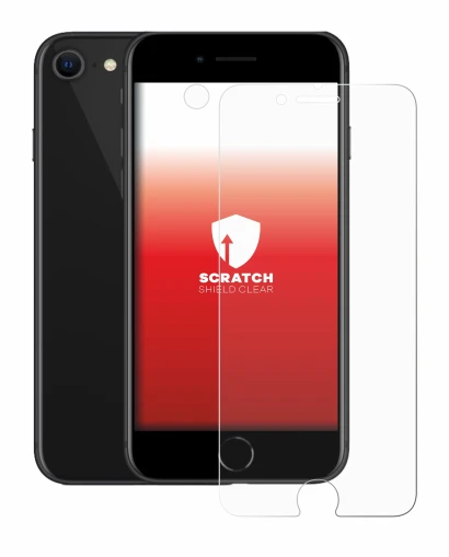 Abbildung des Geräts Apple iPhone SE 2 2020 (Display+Kamera) mit einer Vielzahl des Displayschutzes.