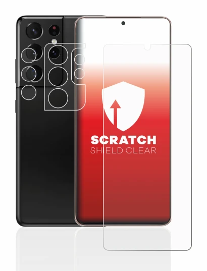 Abbildung des Geräts Samsung Galaxy S21 Ultra 5G (Display+Kamera) mit einer Vielzahl des Displayschutzes.