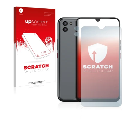 Vorderseite einer Produktverpackung mit dem Markenlogo upscreen. Daneben ist das Gerät Gigaset GS5 (Display+Kamera) mit dem zu