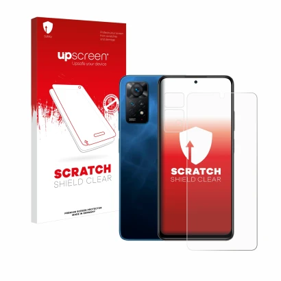 Vorderseite einer Produktverpackung mit dem Markenlogo upscreen. Daneben ist das Gerät Xiaomi Redmi Note 11 Pro 5G (Display+Ka
