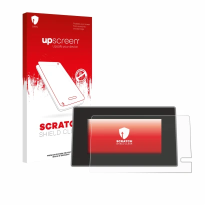 Vorderseite einer Produktverpackung mit dem Markenlogo upscreen. Daneben ist das Gerät Renault Trafic 2021 Easy Link 8" mit de