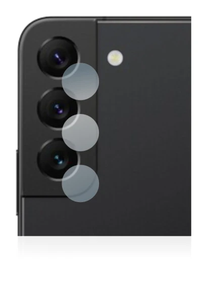 Abbildung des Geräts Samsung Galaxy S22 5G (NUR Kameraschutz) mit einer Vielzahl des Displayschutzes.