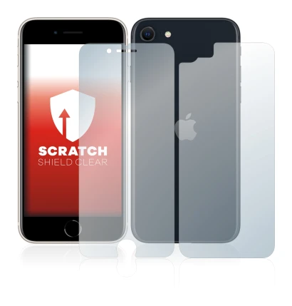 Abbildung des Geräts Apple iPhone SE 3 2022 (Display+Rückseite) mit einer Vielzahl des Displayschutzes.