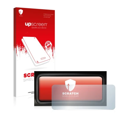 Vorderseite einer Produktverpackung mit dem Markenlogo upscreen. Daneben ist das Gerät Hyundai Kona 2022 Tachoanzeige mit dem 