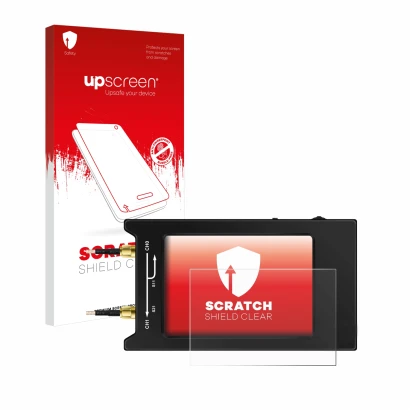 Vorderseite einer Produktverpackung mit dem Markenlogo upscreen. Daneben ist das Gerät NanoVNA H4 mit dem zugehörigen Displays