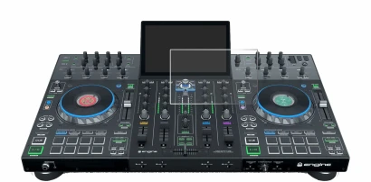 Abbildung des Geräts Denon DJ Prime 4 mit einer Vielzahl des Displayschutzes.