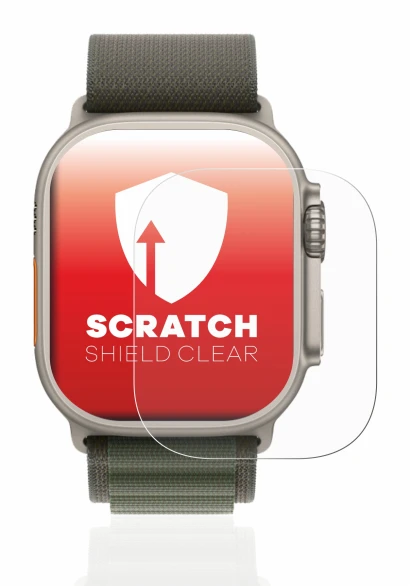 Abbildung des Geräts Apple Watch Ultra (49 mm) mit einer Vielzahl des Displayschutzes.