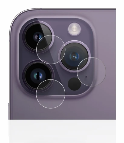 Abbildung des Geräts Apple iPhone 14 Pro (NUR Kameraschutz) mit einer Vielzahl des Displayschutzes.