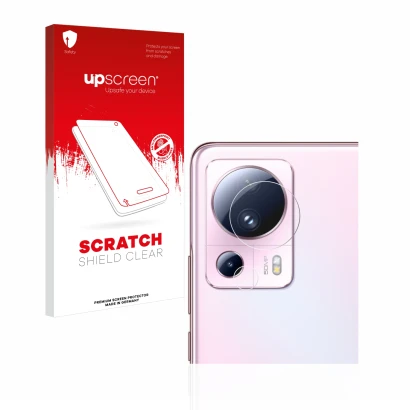 Vorderseite einer Produktverpackung mit dem Markenlogo upscreen. Daneben ist das Gerät Xiaomi 13 Lite (NUR Kameraschutz) mit d