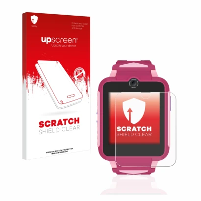 Vorderseite einer Produktverpackung mit dem Markenlogo upscreen. Daneben ist das Gerät TCL Movetime Family Watch MT42X mit dem