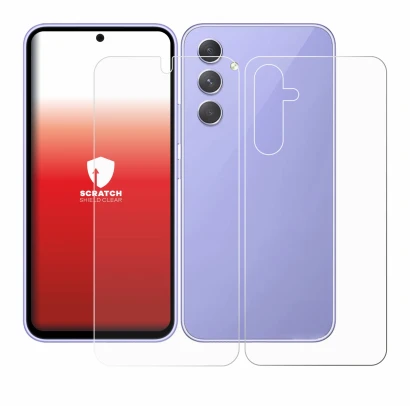 Abbildung des Geräts Samsung Galaxy A54 5G (Display+Rückseite) mit einer Vielzahl des Displayschutzes.
