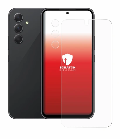 Abbildung des Geräts Samsung Galaxy A54 5G (Display+Kamera) mit einer Vielzahl des Displayschutzes.