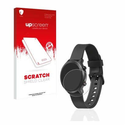 Vorderseite einer Produktverpackung mit dem Markenlogo upscreen. Daneben ist das Gerät Doro Watch mit dem zugehörigen Displays