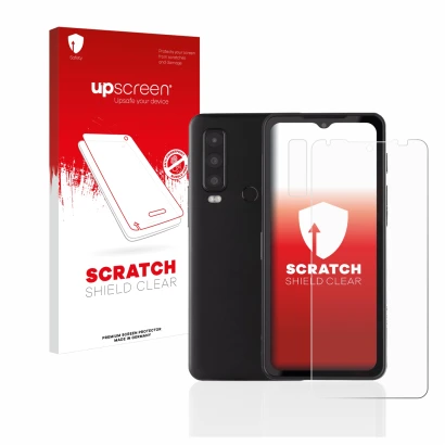 Vorderseite einer Produktverpackung mit dem Markenlogo upscreen. Daneben ist das Gerät Caterpillar Cat S75 (Display+Kamera) mi