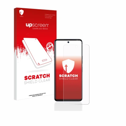 Vorderseite einer Produktverpackung mit dem Markenlogo upscreen. Daneben ist das Gerät Tecno Camon 20 Pro 5G mit dem zugehörig