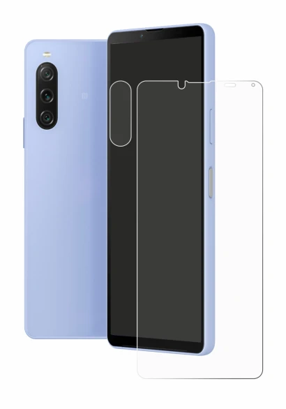 Abbildung des Geräts Sony Xperia 10 V (Display+Kamera) mit einer Vielzahl des Displayschutzes.