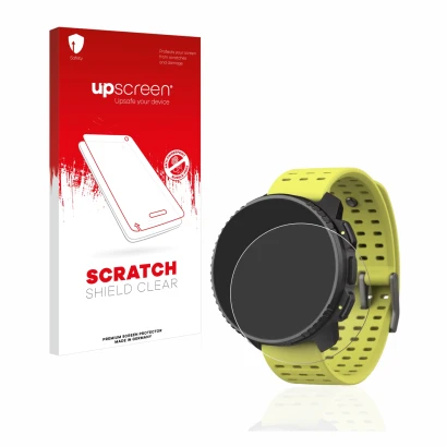Vorderseite einer Produktverpackung mit dem Markenlogo upscreen. Daneben ist das Gerät Suunto Vertical mit dem zugehörigen Dis