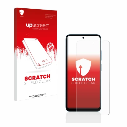Vorderseite einer Produktverpackung mit dem Markenlogo upscreen. Daneben ist das Gerät Xiaomi Redmi Note 12S mit dem zugehörig