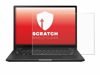 Abbildung des Geräts ASUS ROG Flow X13 2023 mit einer Vielzahl des Displayschutzes.