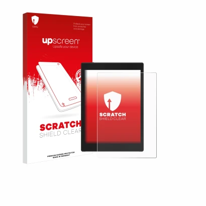 Vorderseite einer Produktverpackung mit dem Markenlogo upscreen. Daneben ist das Gerät Boox Tab Mini C mit dem zugehörigen Dis