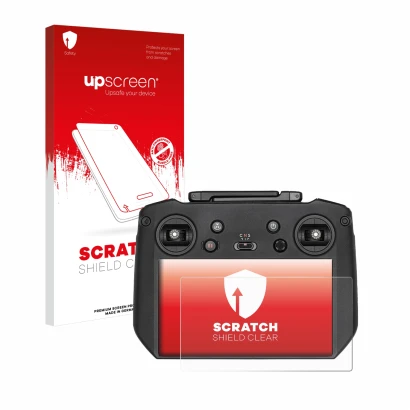 Vorderseite einer Produktverpackung mit dem Markenlogo upscreen. Daneben ist das Gerät DJI Mavic 3 RC Pro mit dem zugehörigen