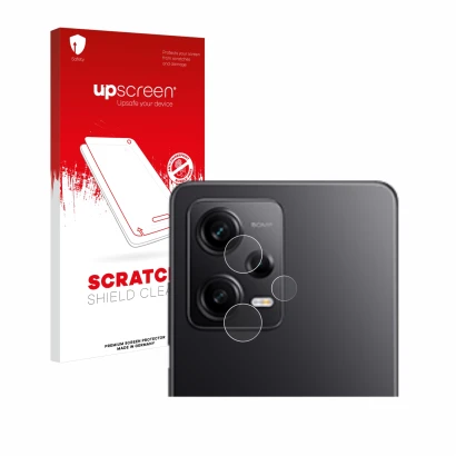 Vorderseite einer Produktverpackung mit dem Markenlogo upscreen. Daneben ist das Gerät Xiaomi Redmi Note 12 Pro 5G (NUR Kamera