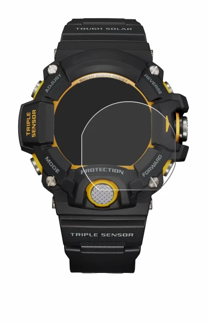 Abbildung des Geräts Casio G-Shock GW-9400Y-1 mit einer Vielzahl des Displayschutzes.
