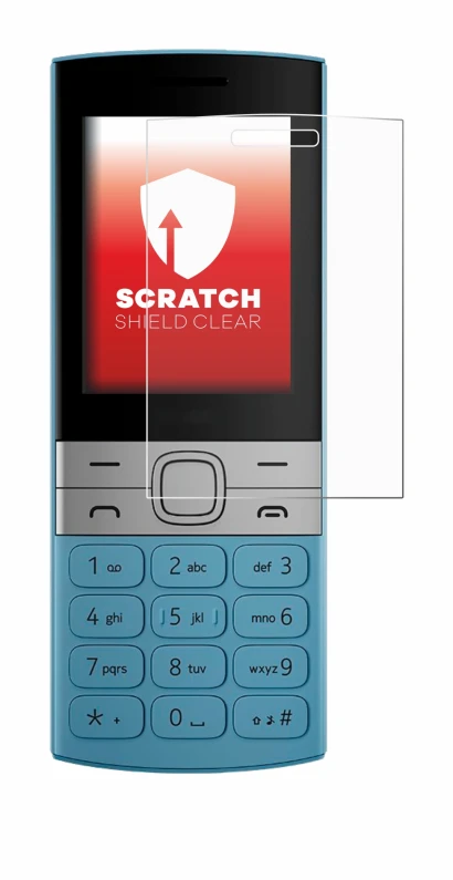 Abbildung des Geräts Nokia 150 (2023) mit einer Vielzahl des Displayschutzes.