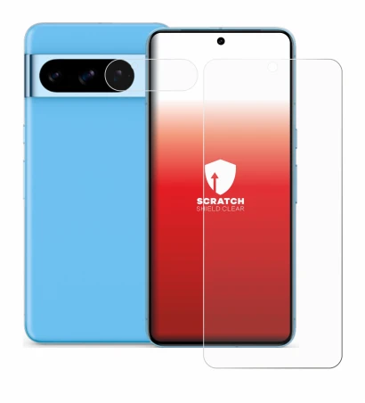 Abbildung des Geräts Google Pixel 8 Pro (Display+Kamera) mit einer Vielzahl des Displayschutzes.