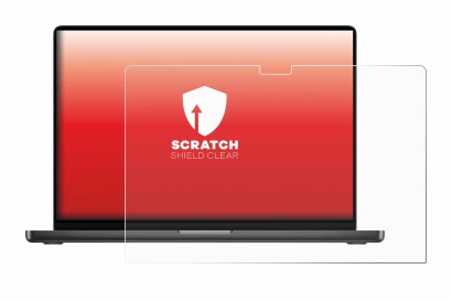 Abbildung des Geräts Apple MacBook Pro 16" M3 2023 mit einer Vielzahl des Displayschutzes.