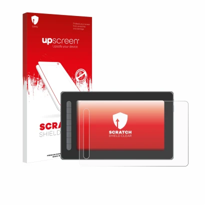 Vorderseite einer Produktverpackung mit dem Markenlogo upscreen. Daneben ist das Gerät XP-Pen Artist 12 (2. Gen.) mit dem zuge