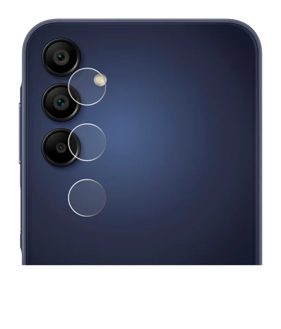 Abbildung des Geräts Samsung Galaxy A15 (NUR Kameraschutz) mit einer Vielzahl des Displayschutzes.