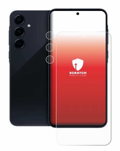 Abbildung des Geräts Samsung Galaxy A55 5G (Display+Kamera) mit einer Vielzahl des Displayschutzes.