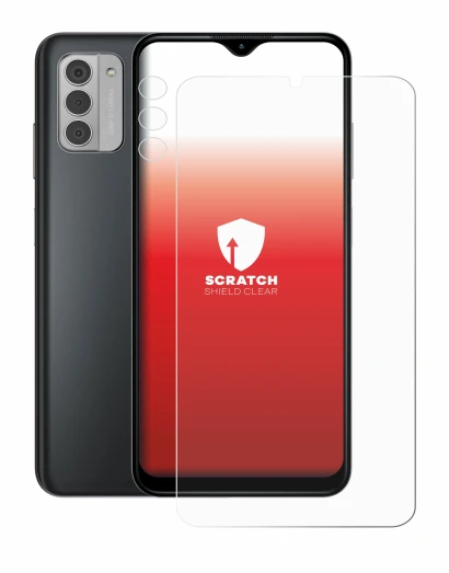 Abbildung des Geräts Nokia G42 5G (Display+Kamera) mit einer Vielzahl des Displayschutzes.
