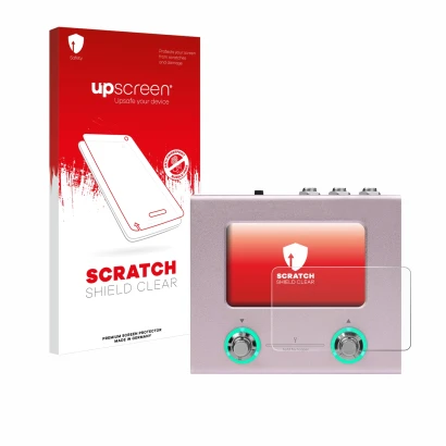 Vorderseite einer Produktverpackung mit dem Markenlogo upscreen. Daneben ist das Gerät Hotone Ampero Mini mit dem zugehörigen