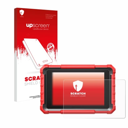Vorderseite einer Produktverpackung mit dem Markenlogo upscreen. Daneben ist das Gerät Launch X-431 PROS Elite mit dem zugehör