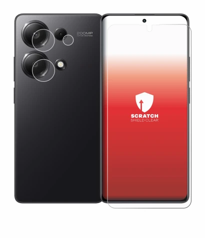 Abbildung des Geräts Xiaomi Redmi Note 13 Pro 4G (Display+Kamera) mit einer Vielzahl des Displayschutzes.